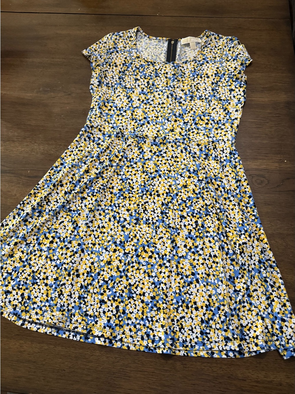 Michael Kors Blue and Yellow Floral Fit-and-Flare Dress